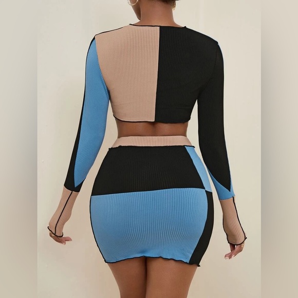 SXY Lace Up Front Colorblock Crop Top & Skirt - Picture 4 of 4